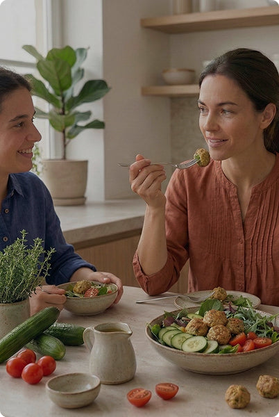 Femmes avec repas équilibré dans le cadre d’un programme minceur durable Longévité Paris