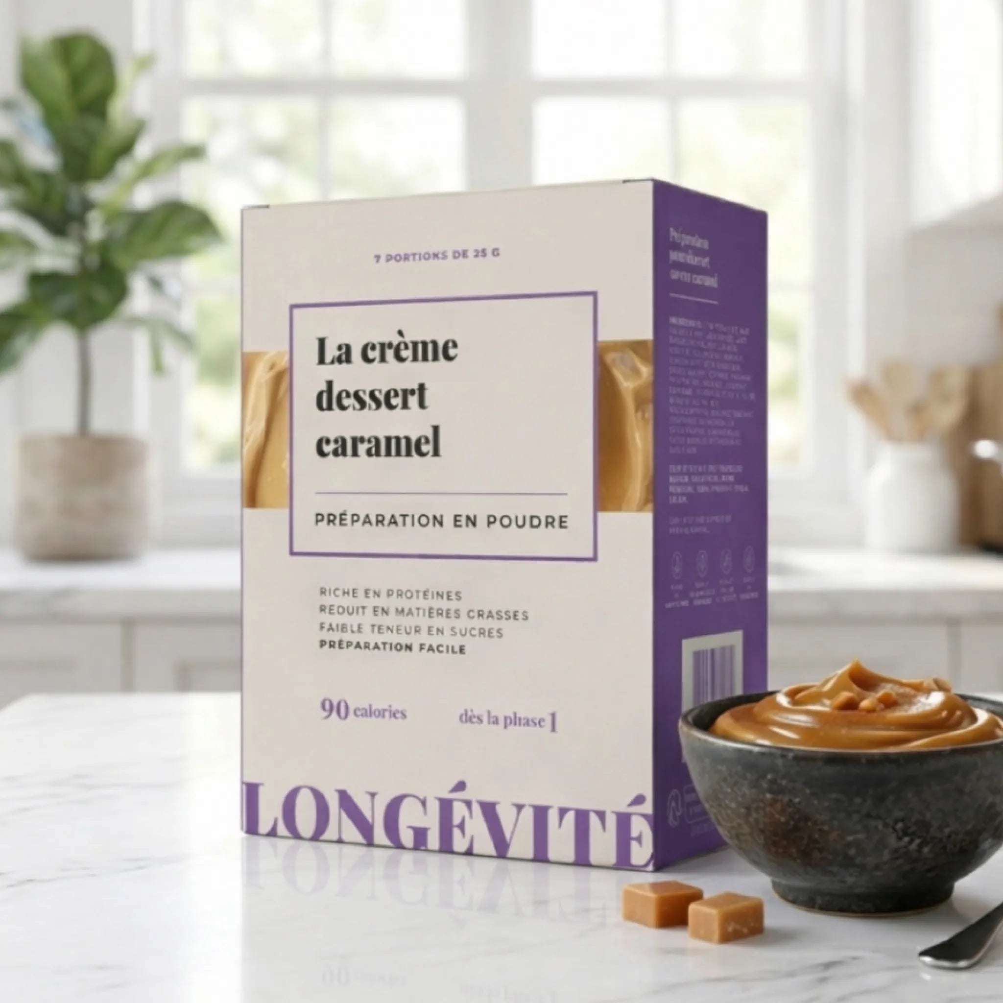 Crème dessert caramel protéinée en poudre, riche en protéines et faible en sucre, dessert minceur – LONGÉVITÉ