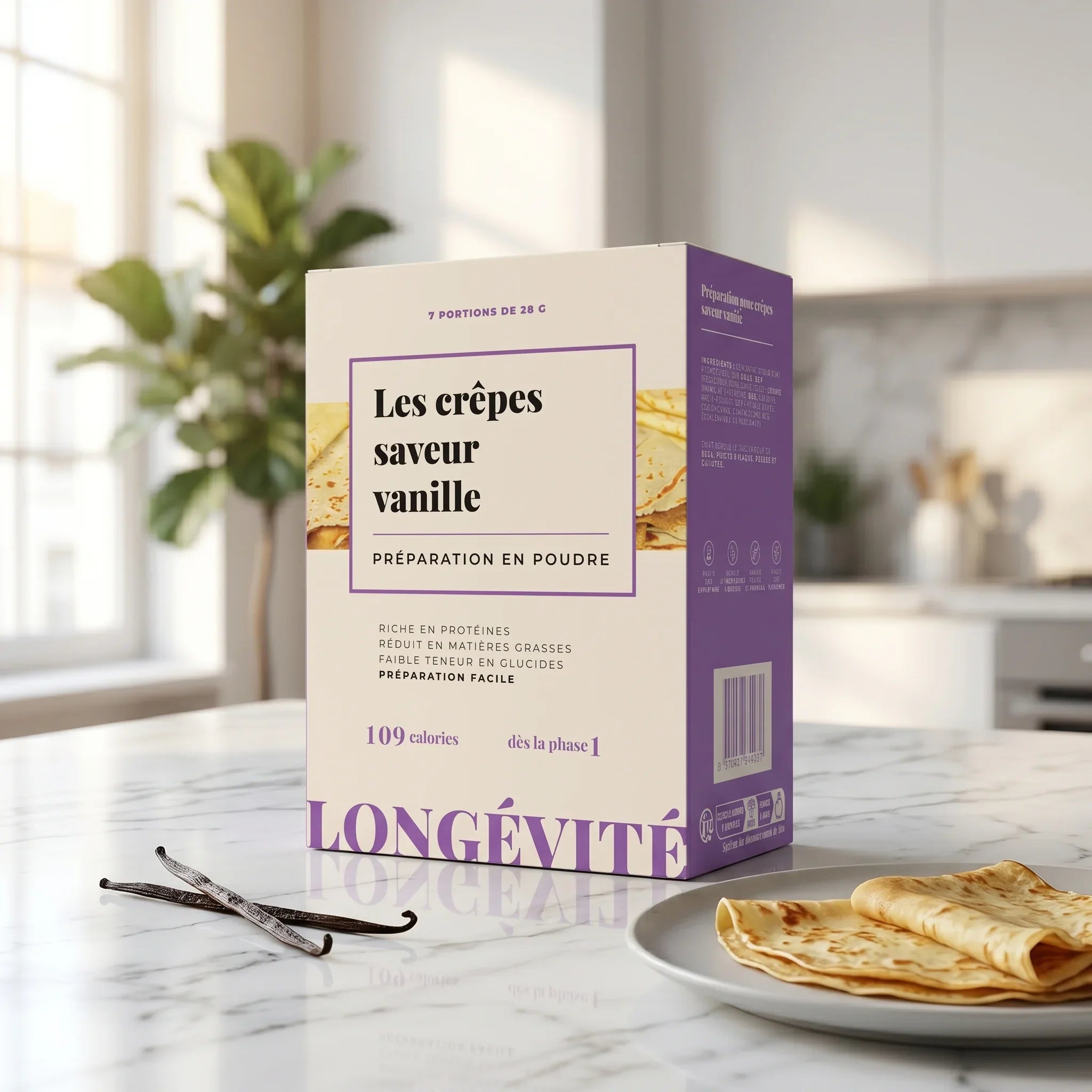 Crêpes saveur vanille protéinées en poudre, riches en protéines et faibles en matières grasses – LONGÉVITÉ