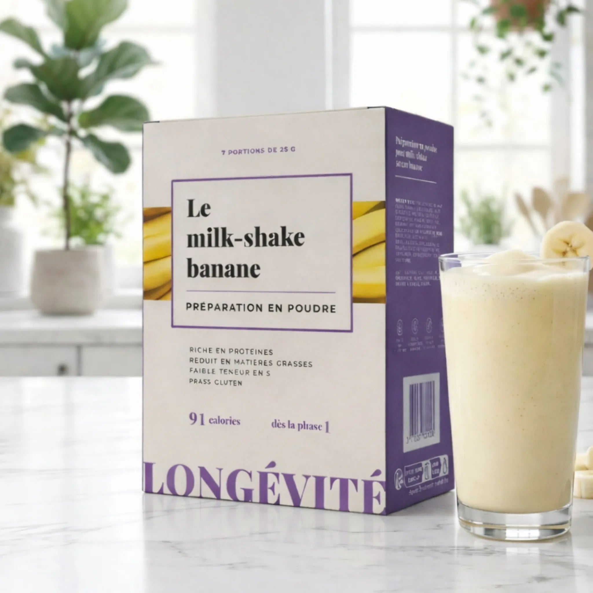 Milk-shake banane protéiné en poudre, riche en protéines et faible en matières grasses – LONGÉVITÉ