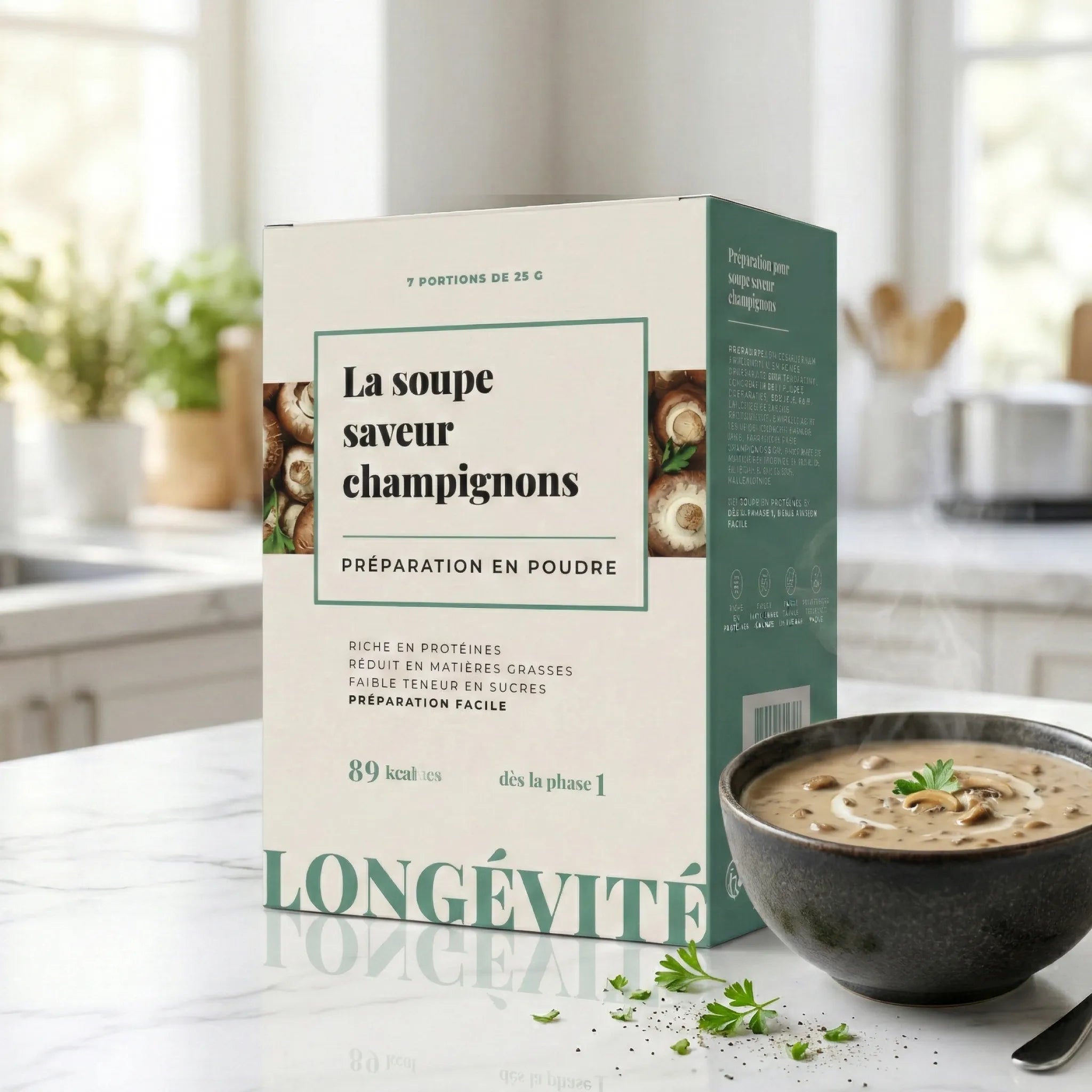Soupe champignons protéinée en poudre, riche en protéines et faible en matières grasses – LONGÉVITÉ