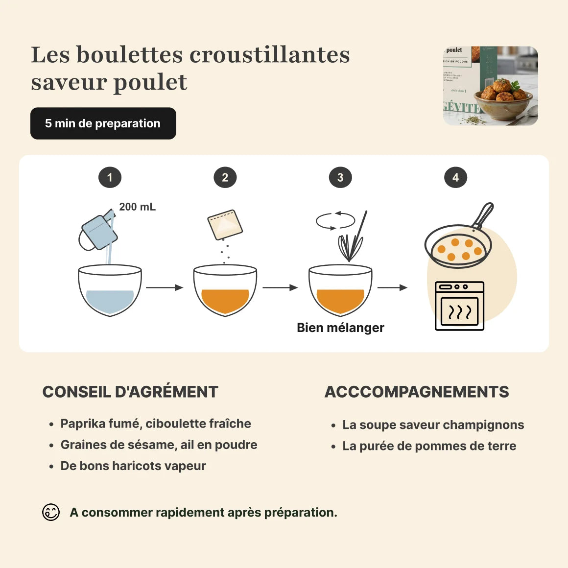 Étapes de préparation boulettes poulet protéinées Longévité Paris