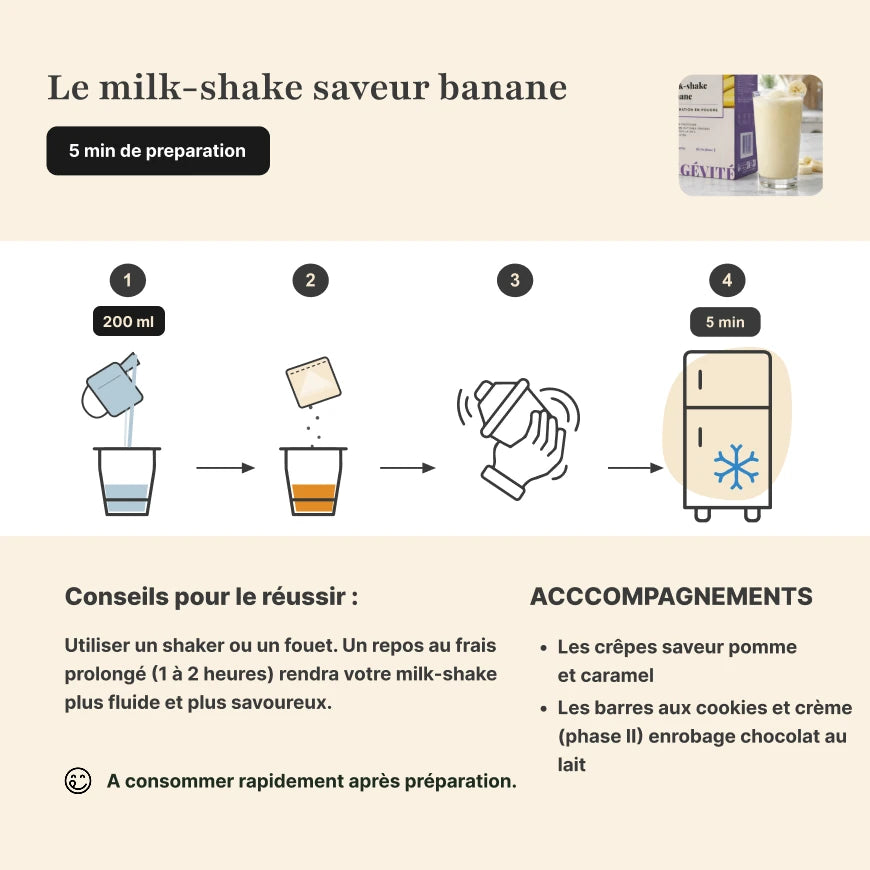 Étapes de préparation milk-shake banane protéiné Longévité Paris