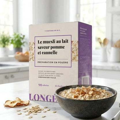 Muesli au lait pomme cannelle protéiné, riche en protéines et faible en sucres – LONGÉVITÉ
