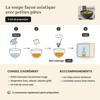Étapes de préparation soupe asiatique protéinée Longévité Paris