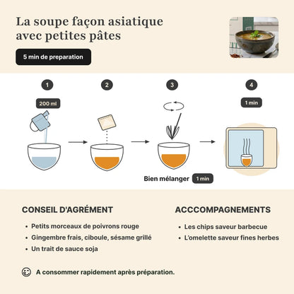 Étapes de préparation soupe asiatique protéinée Longévité Paris
