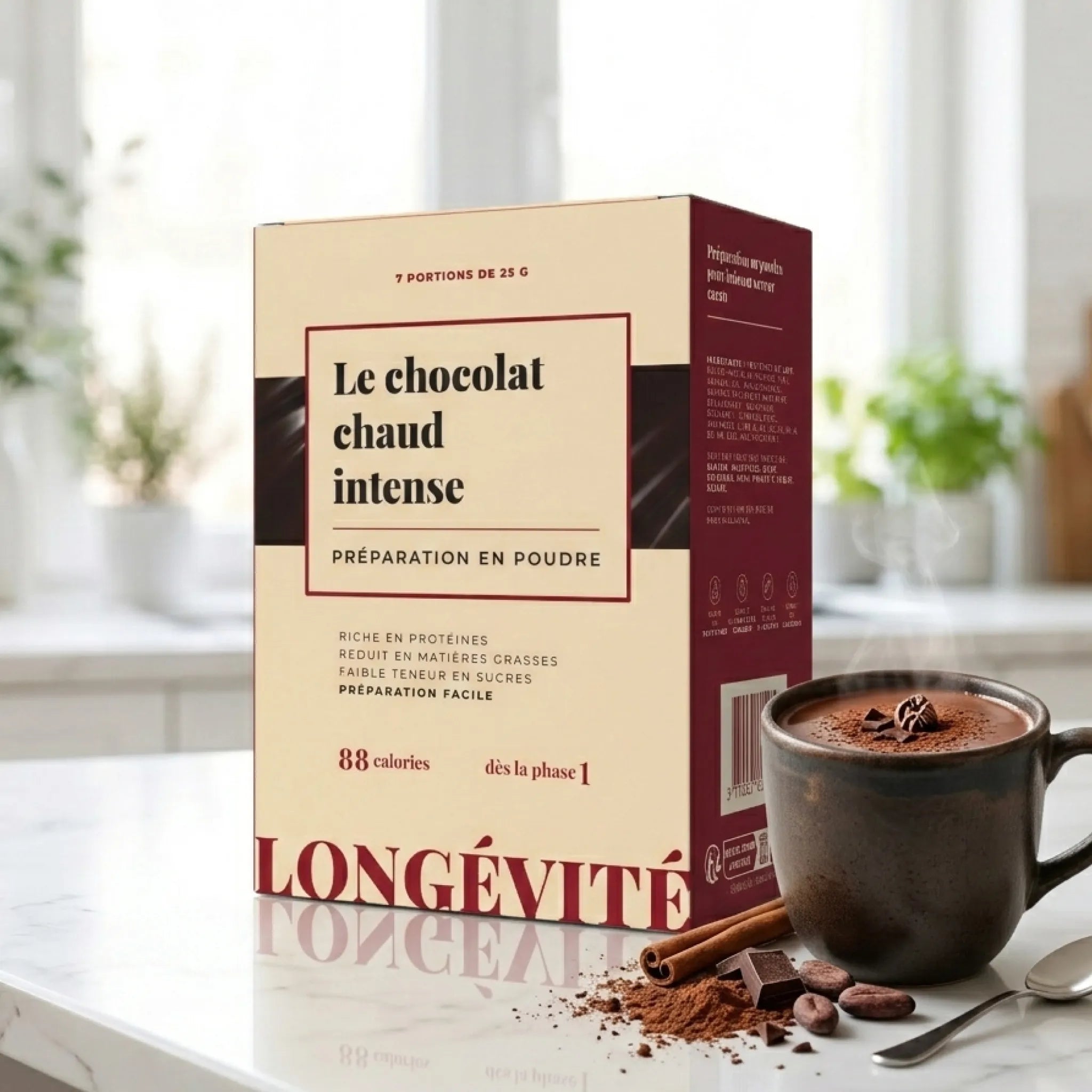 Chocolat chaud intense protéiné en poudre, riche en protéines et faible en sucres – LONGÉVITÉ