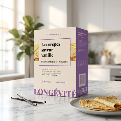 Crêpes saveur vanille protéinées en poudre, riches en protéines et faibles en matières grasses – LONGÉVITÉ