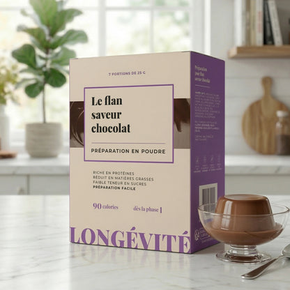 Flan chocolat protéiné en poudre, riche en protéines et faible en sucres – LONGÉVITÉ