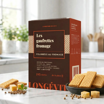 Gaufrettes fromage fourrées riches en protéines et fibres, snack salé faible en sucres – LONGÉVITÉ