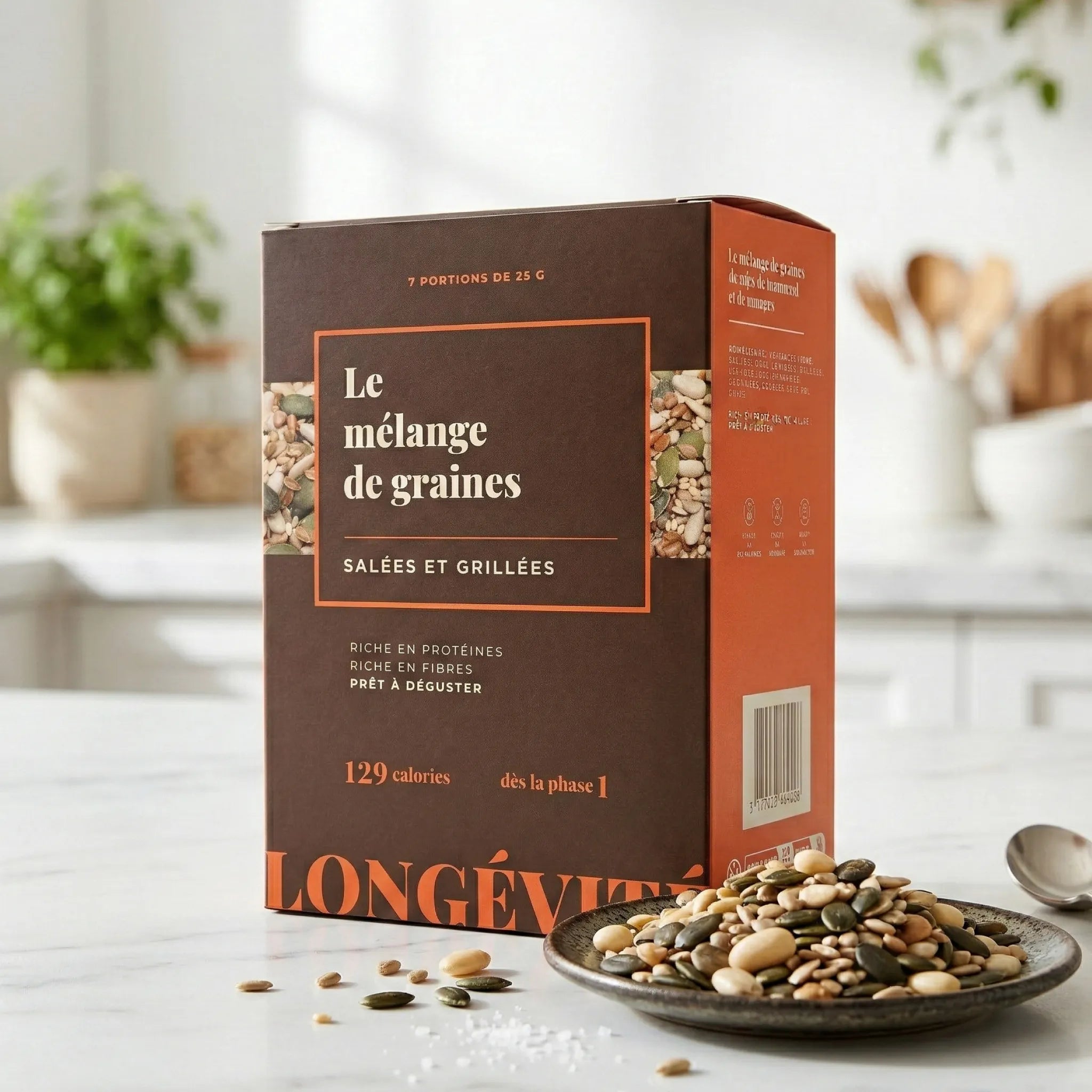 Mélange de graines salées et grillées riche en protéines et fibres, snack sain – LONGÉVITÉ