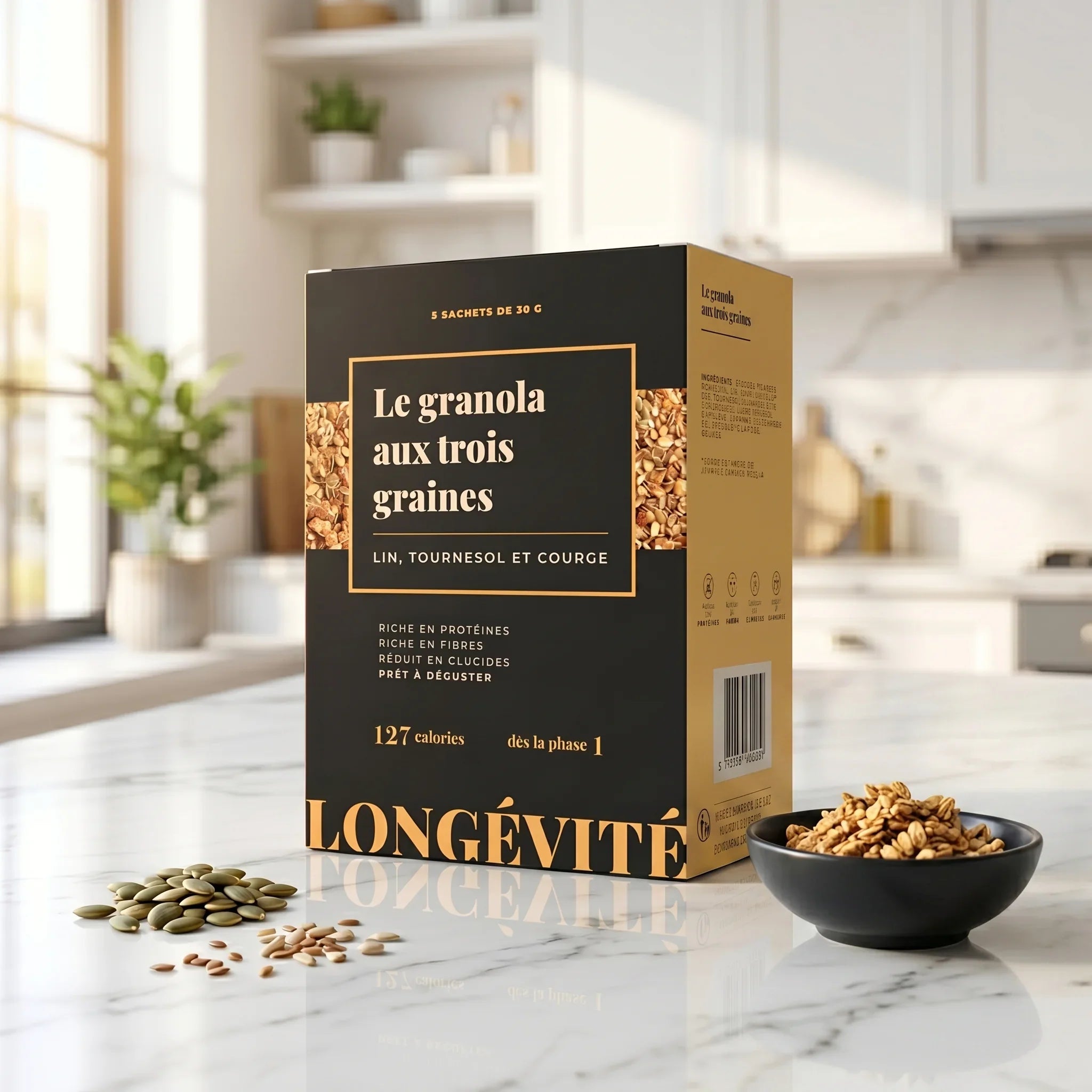 Granola aux 3 graines protéiné, lin tournesol courge, riche en protéines et fibres – LONGÉVITÉ