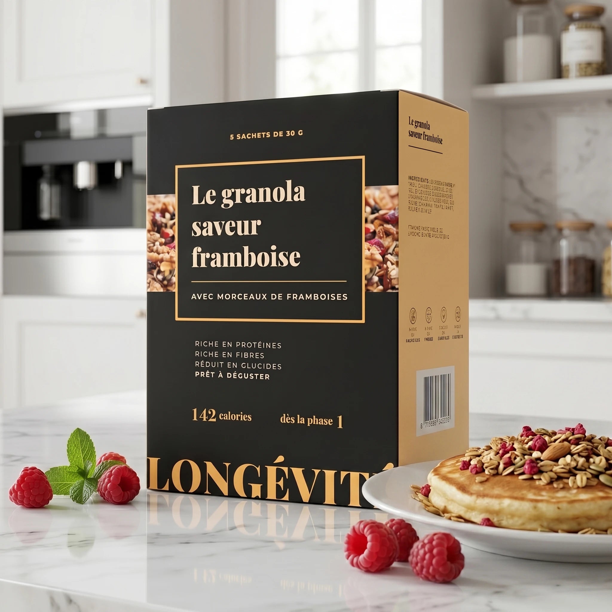 Granola saveur framboise protéiné, riche en protéines et fibres – LONGÉVITÉ