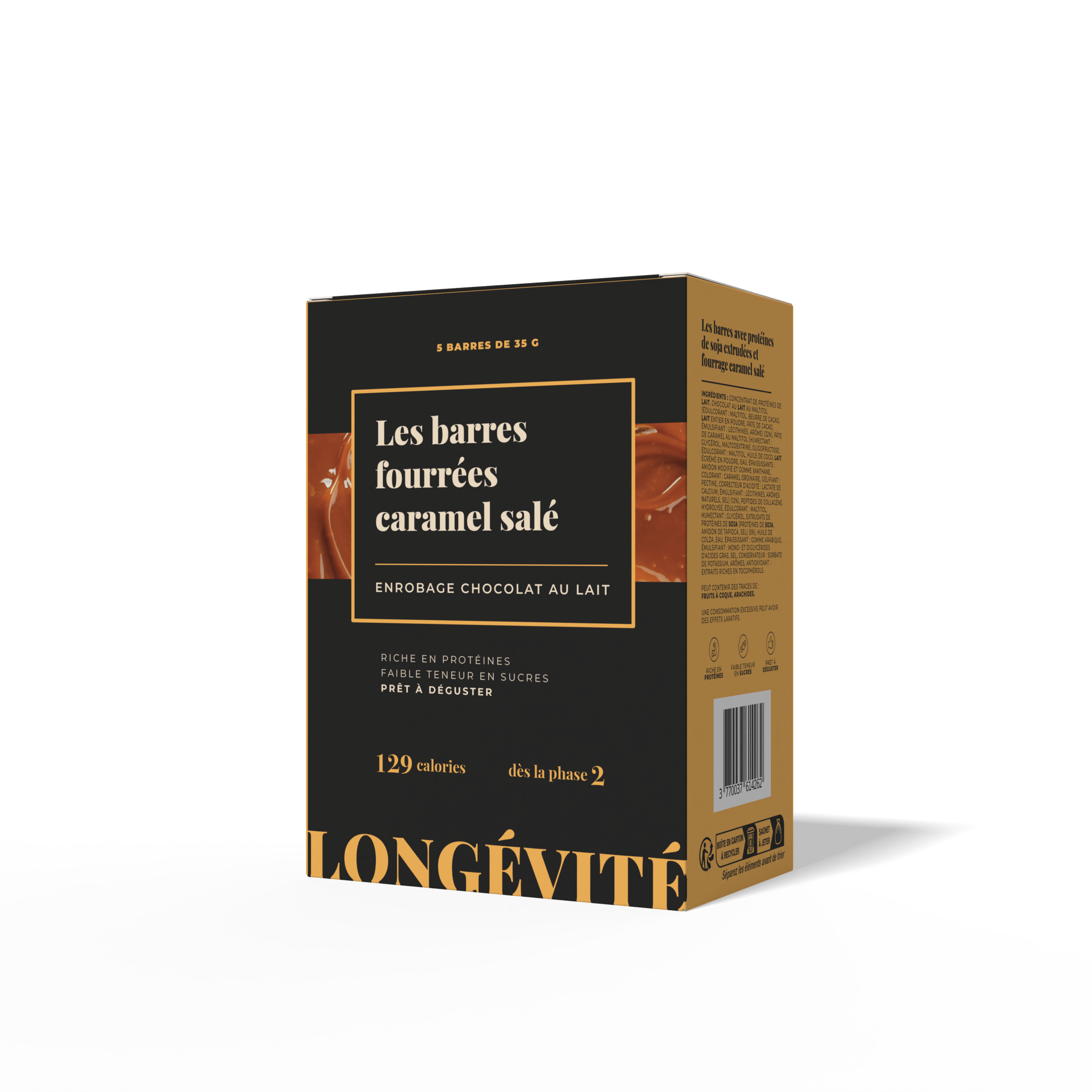 Les barres fourrées caramel salé (5 barres) - LONGÉVITÉ
