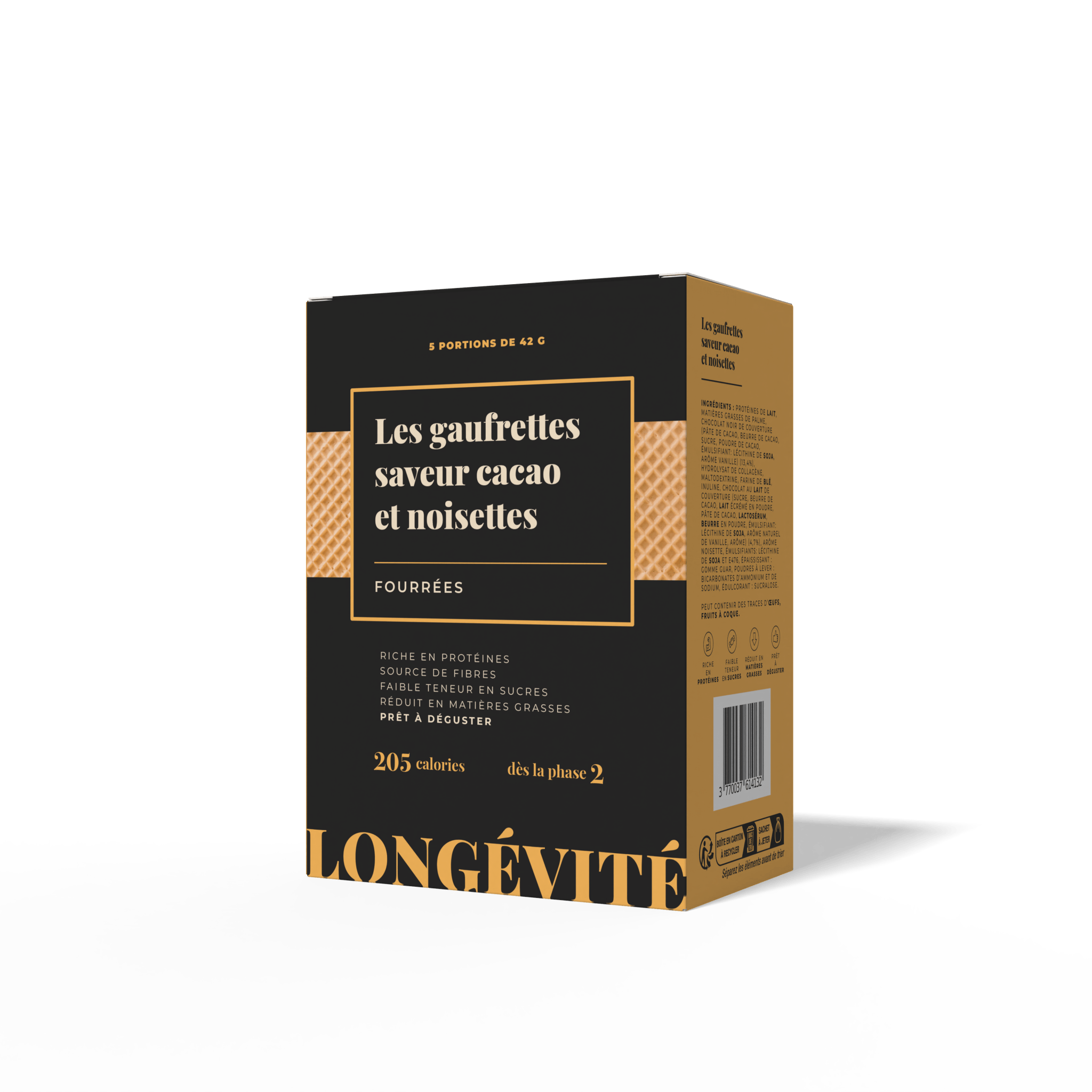 Les gaufrettes saveur cacao et noisettes (5 gaufrettes) - LONGÉVITÉ