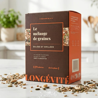 Mélange de graines salées et grillées riche en protéines et fibres, snack sain – LONGÉVITÉ