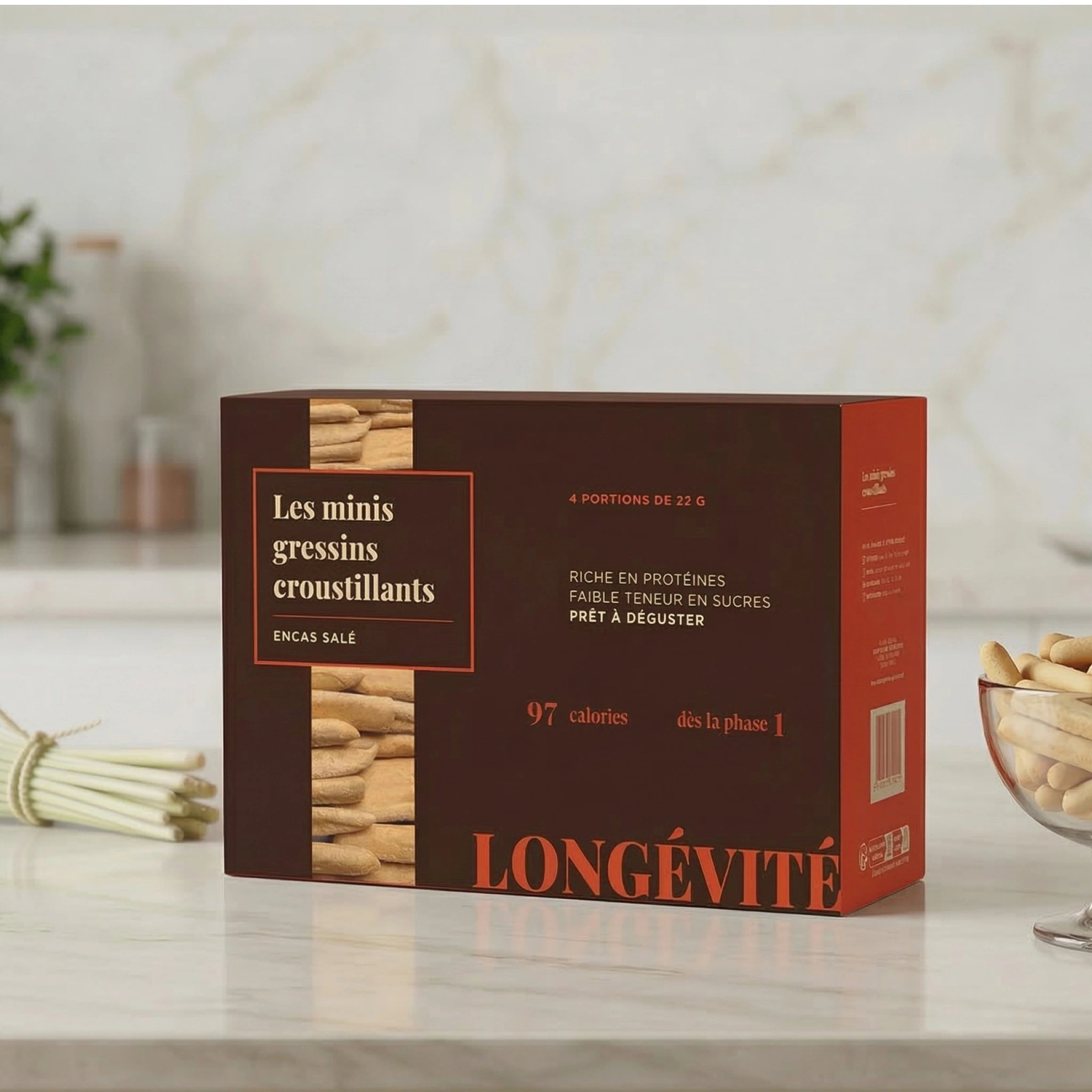 Mini gressins croustillants protéinés, encas salé faible en sucres et riche en protéines – LONGÉVITÉ