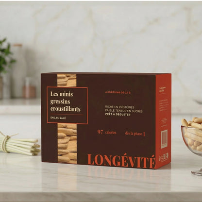Mini gressins croustillants protéinés, encas salé faible en sucres et riche en protéines – LONGÉVITÉ