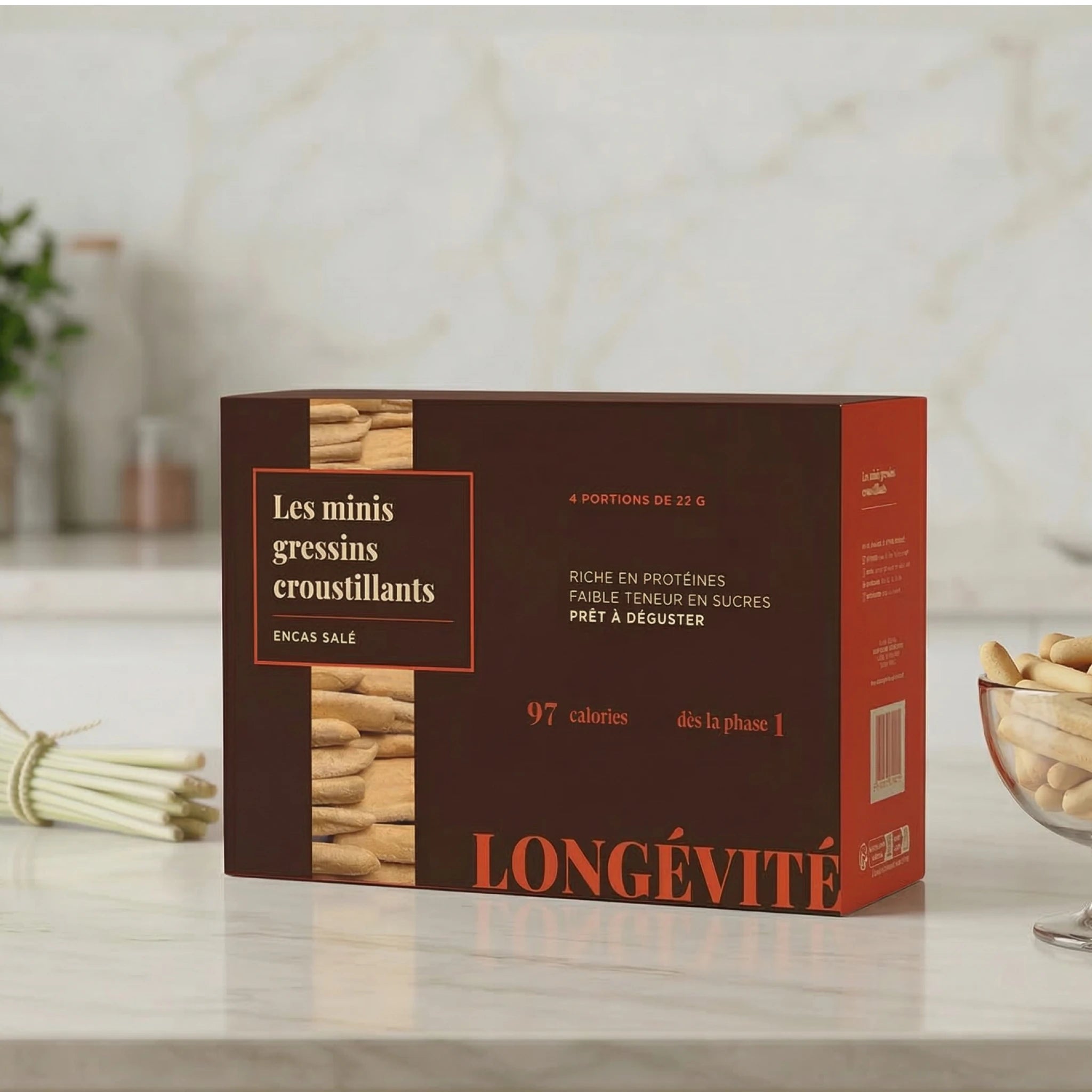 Mini gressins croustillants protéinés, encas salé faible en sucres et riche en protéines – LONGÉVITÉ
