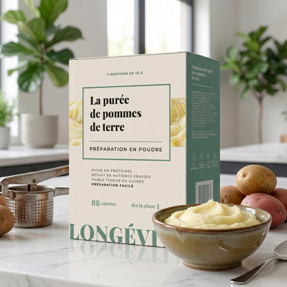 Purée de pommes de terre protéinée en poudre, riche en protéines et faible en matières grasses – LONGÉVITÉ