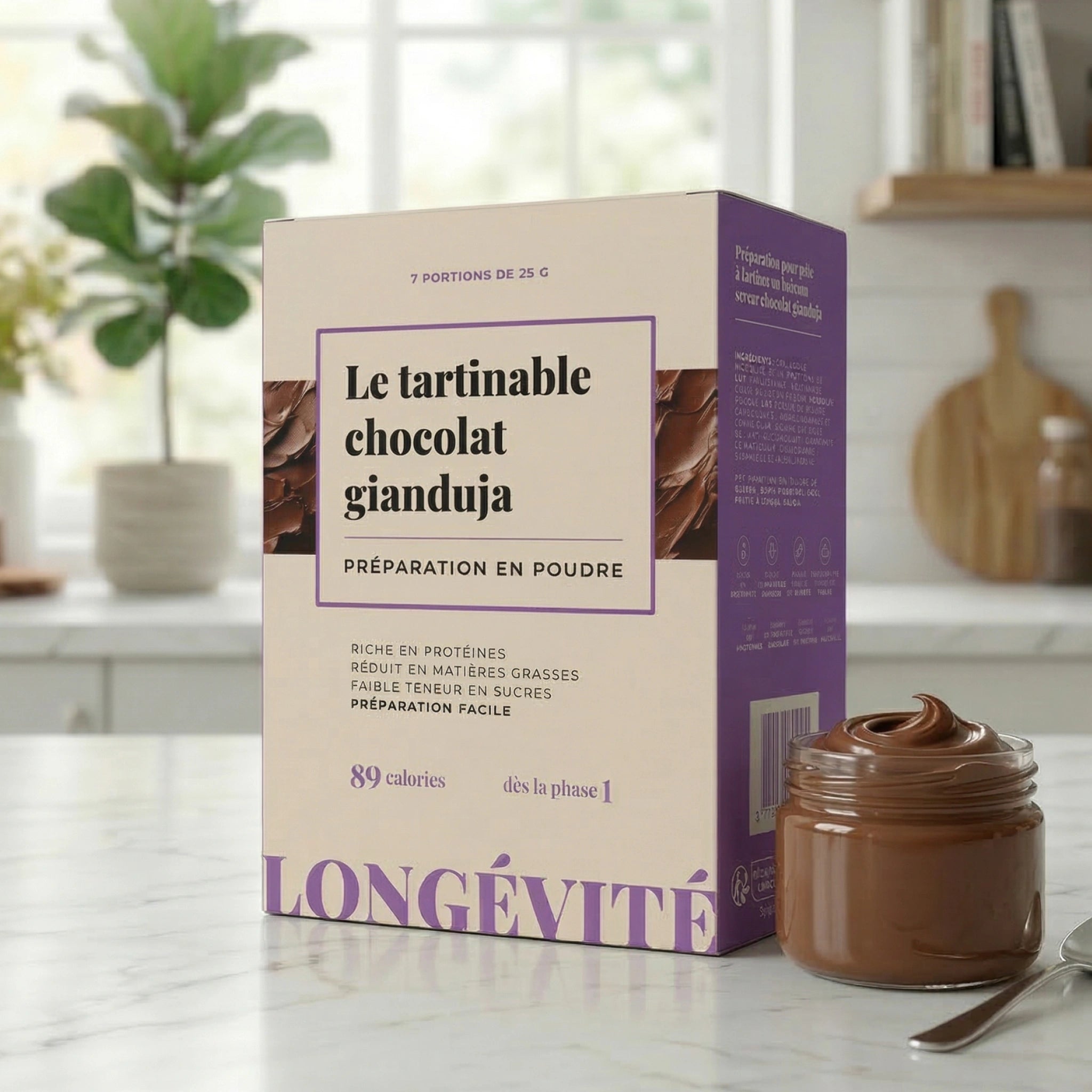 Pâte à tartiner chocolat gianduja protéinée, faible en sucres et riche en protéines – LONGÉVITÉ