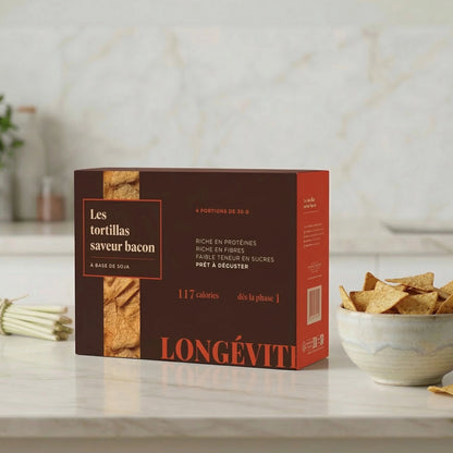 Tortillas bacon protéinées à base de soja, riches en fibres et faibles en sucres – LONGÉVITÉ