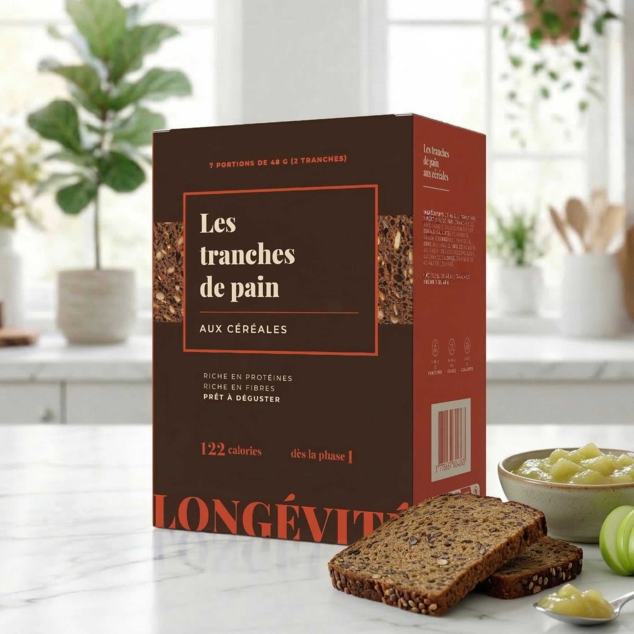 Pain aux céréales riche en protéines et fibres, tranches prêtes à déguster minceur – LONGÉVITÉ